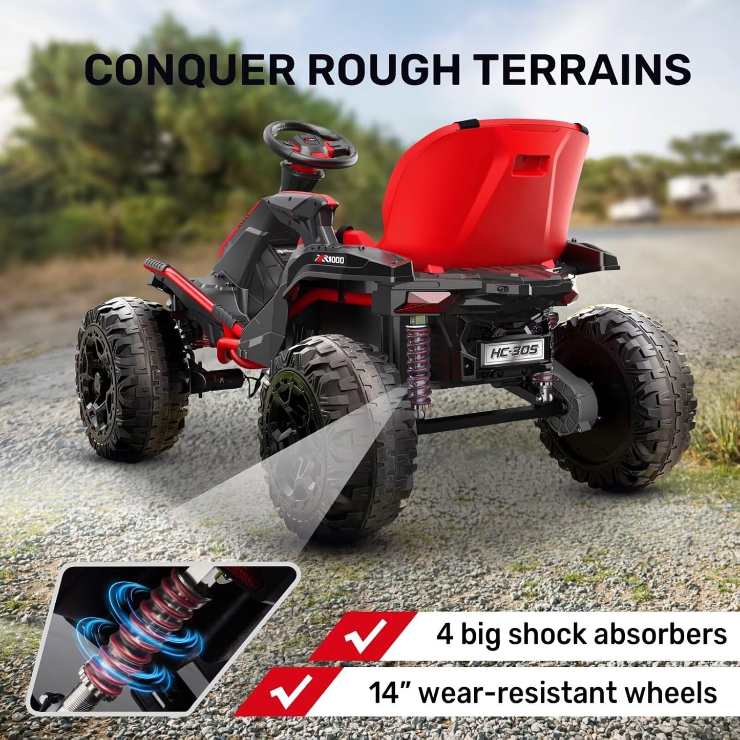 TOKTOO 24V Ride On Toys for Big Kids, 4WD Ride On Car with Parent Remote, 4 Wheeler for Kids Age 5-12, ATV Electric Cars for Kids with Adjustable Seat, LED Lights & Music