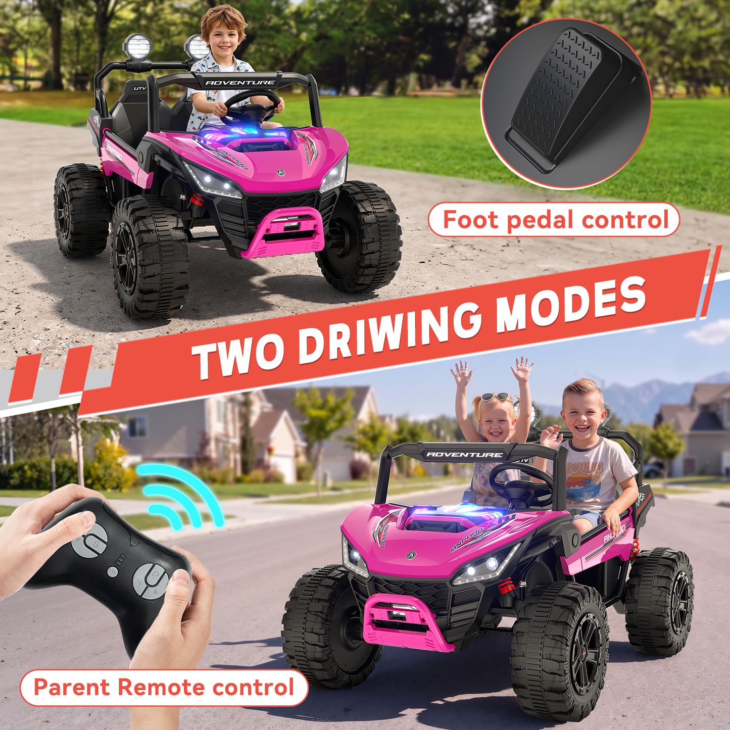TOKTOO 24V Ride on Toys for Big Kids, 2 Seater Ride on Car, 800W Kids Electric Car with Remote, Rainbow Lights, Max 5.1Mph, Shock-Absorbing Springs, Storage, Bluetooth, Gifts for Girls Aged 3-8