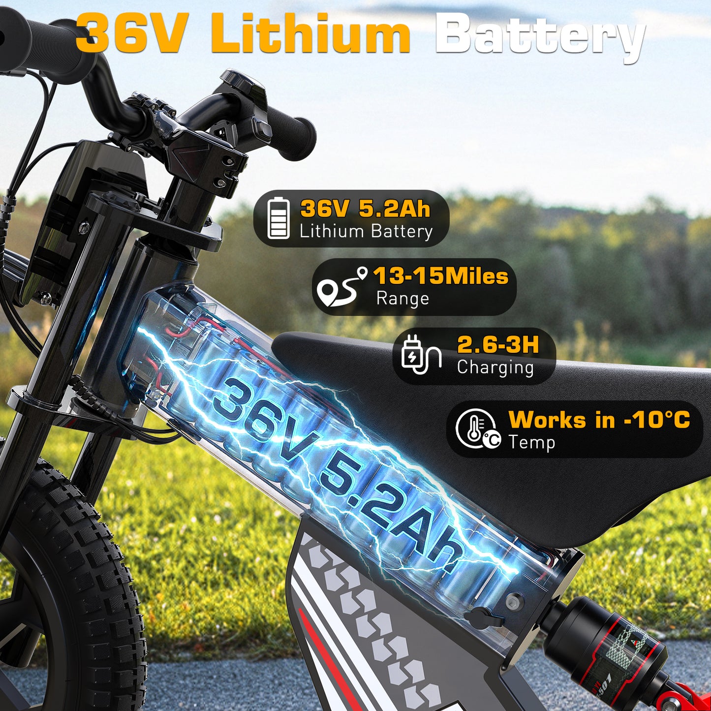 TOKTOO 36V Electric Dirt Bike for Kids Aged 6-12, 14" Inflatable Tires