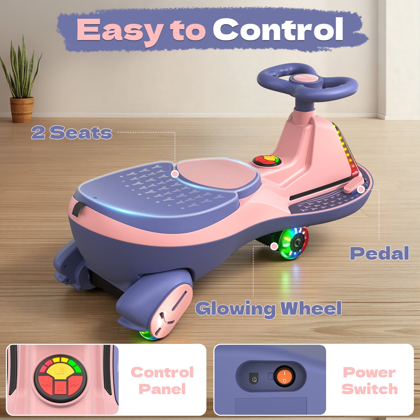 TOKTOO 6V Electric Wiggle Car, Ride on Toy for Toddlers
