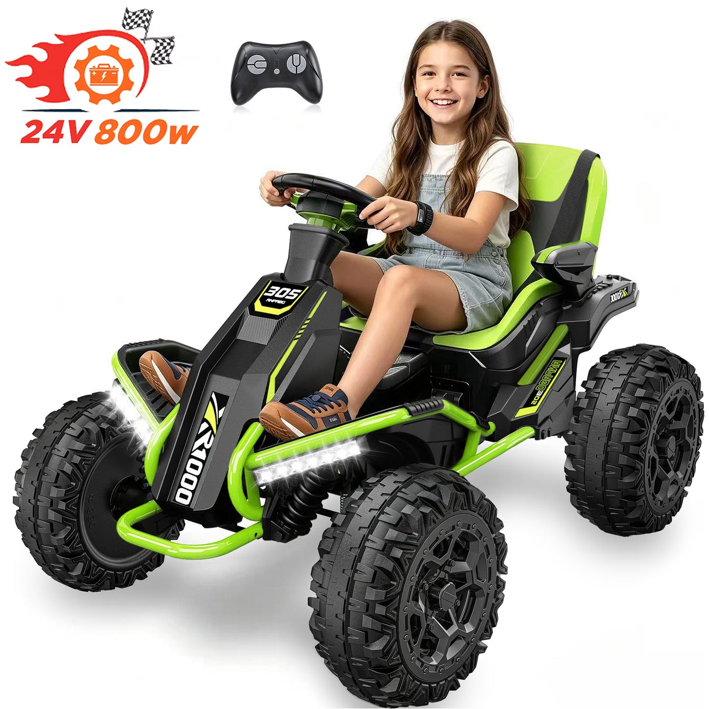 TOKTOO 24V Ride On Toys for Big Kids, 4WD Ride On Car with Parent Remote, 4 Wheeler for Kids Age 5-12, ATV Electric Cars for Kids with Adjustable Seat, LED Lights & Music