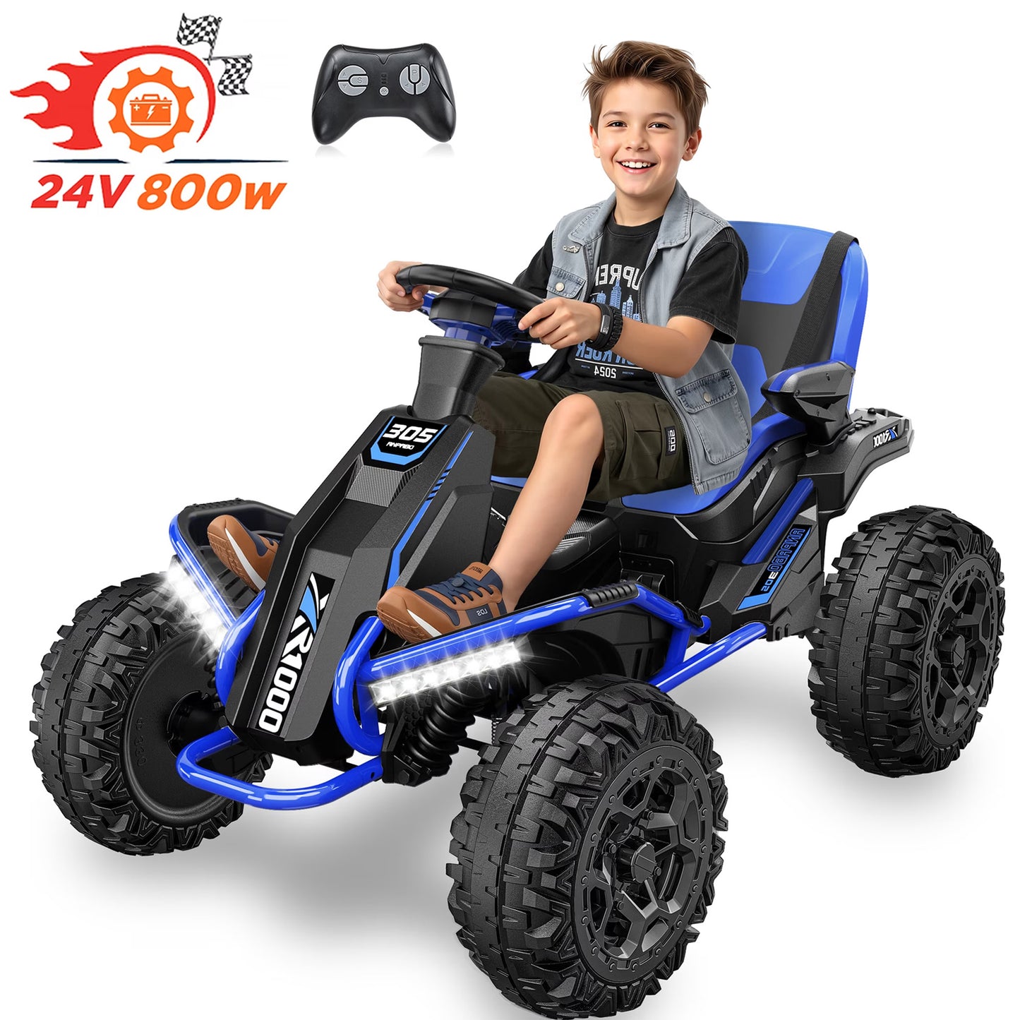 TOKTOO 24V Ride On Toys for Big Kids, 4WD Ride On Car with Parent Remote, 4 Wheeler for Kids Age 5-12, ATV Electric Cars for Kids with Adjustable Seat, LED Lights & Music