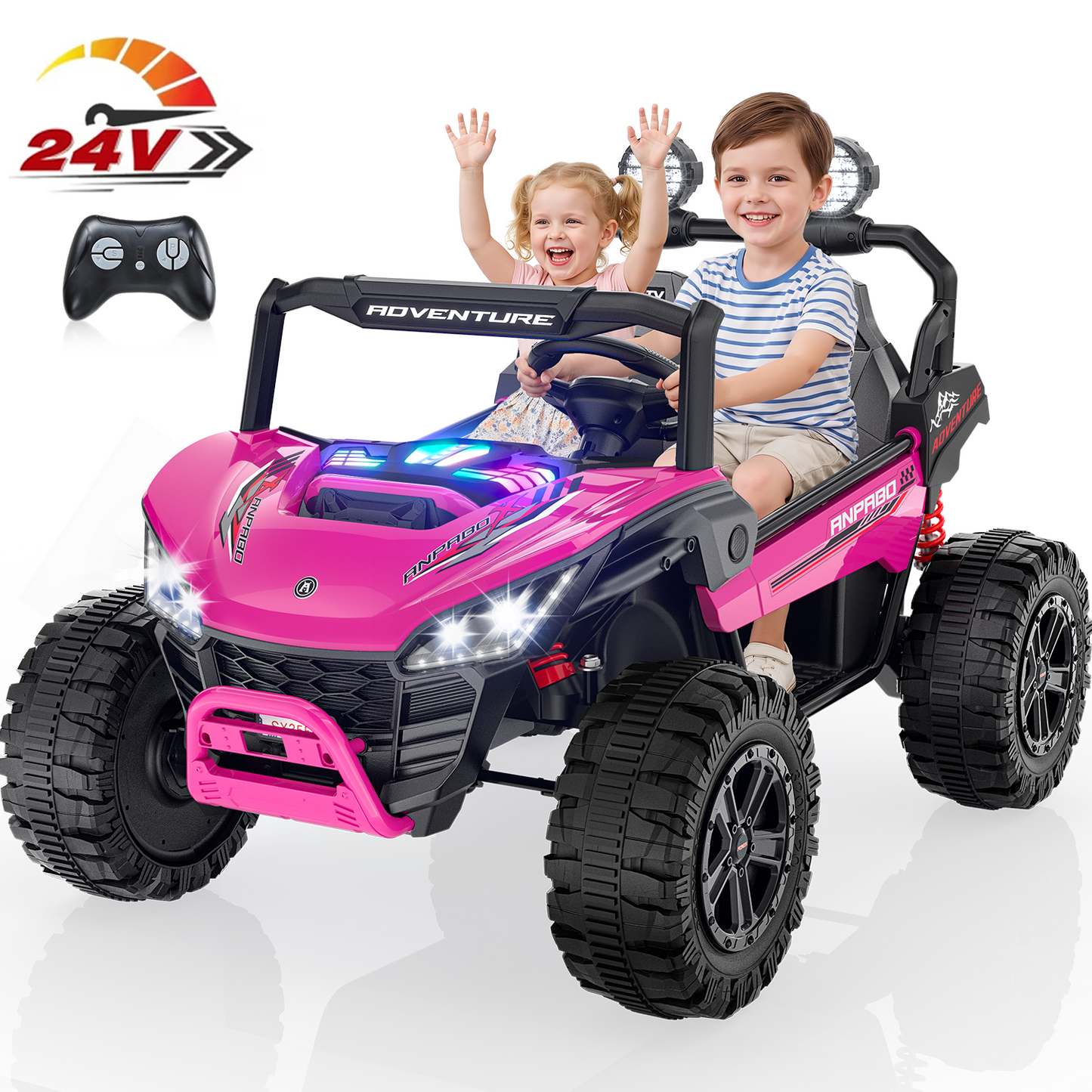 TOKTOO 24V Ride on Toys for Big Kids, 2 Seater Ride on Car, 800W Kids Electric Car with Remote, Rainbow Lights, Max 5.1Mph, Shock-Absorbing Springs, Storage, Bluetooth, Gifts for Girls Aged 3-8