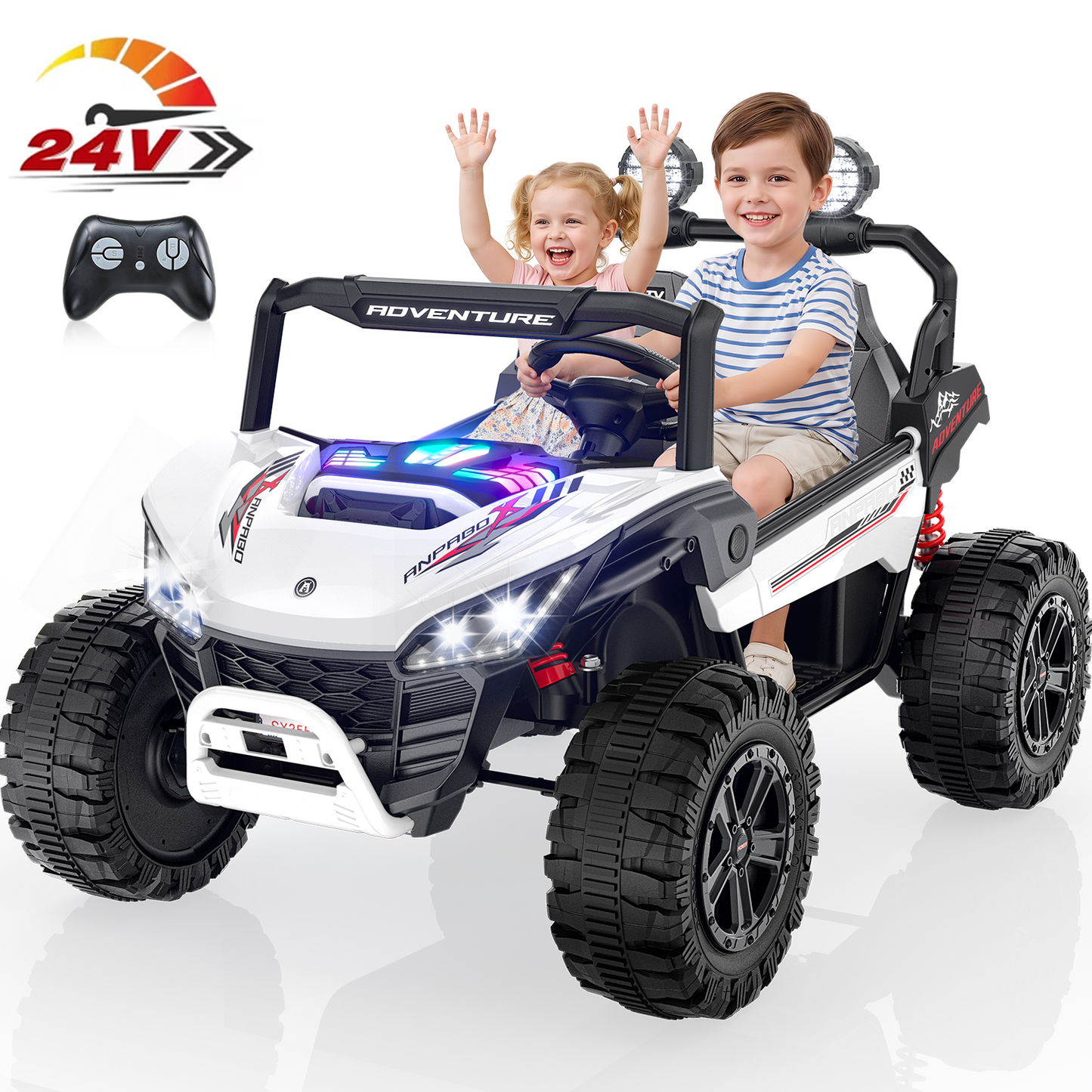 TOKTOO 24V Ride on Toys for Big Kids, 2 Seater Ride on Car, 800W Kids Electric Car with Remote, Rainbow Lights, Max 5.1Mph, Shock-Absorbing Springs, Storage, Bluetooth, Gifts for Girls Aged 3-8