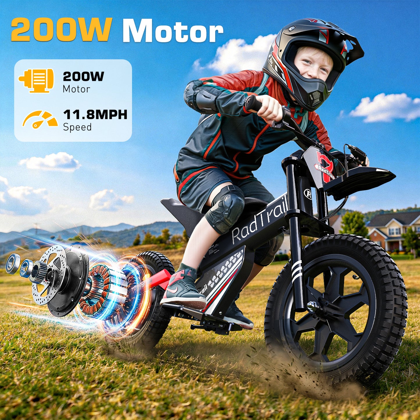 TOKTOO 36V Electric Dirt Bike for Kids Aged 6-12, 14" Inflatable Tires