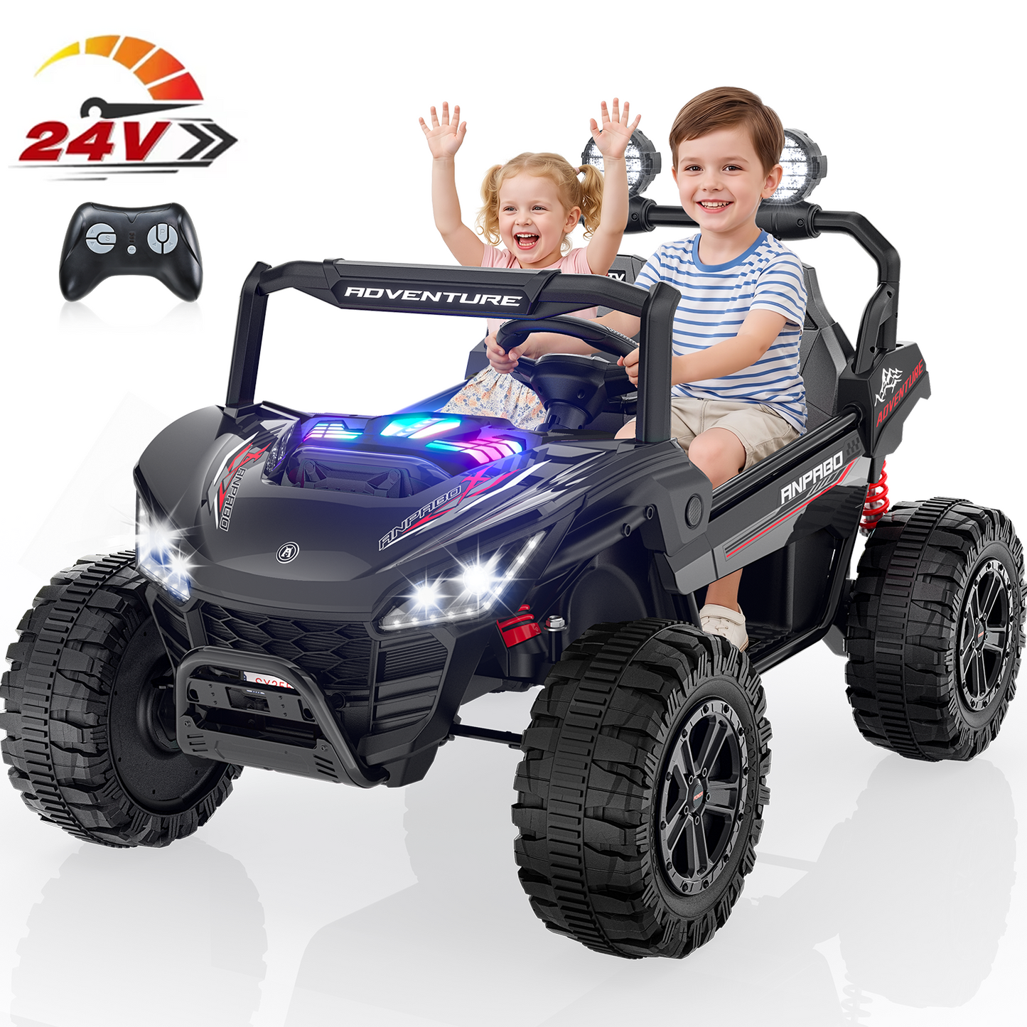 TOKTOO 24V Ride on Toys for Big Kids, 2 Seater Ride on Car, 800W Kids Electric Car with Remote, Rainbow Lights, Max 5.1Mph, Shock-Absorbing Springs, Storage, Bluetooth, Gifts for Girls Aged 3-8