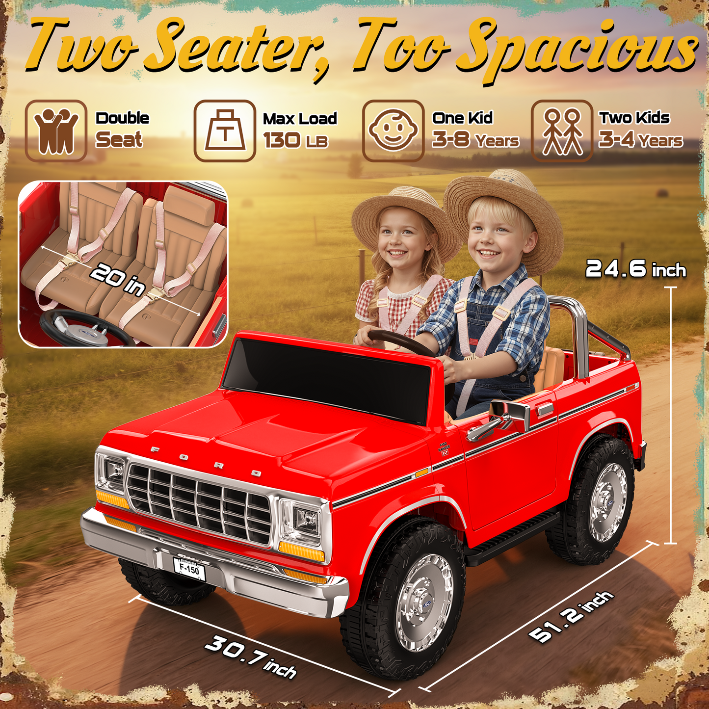 TOKTOO 24V Ride on Truck, Licensed 1973 Ford F-150