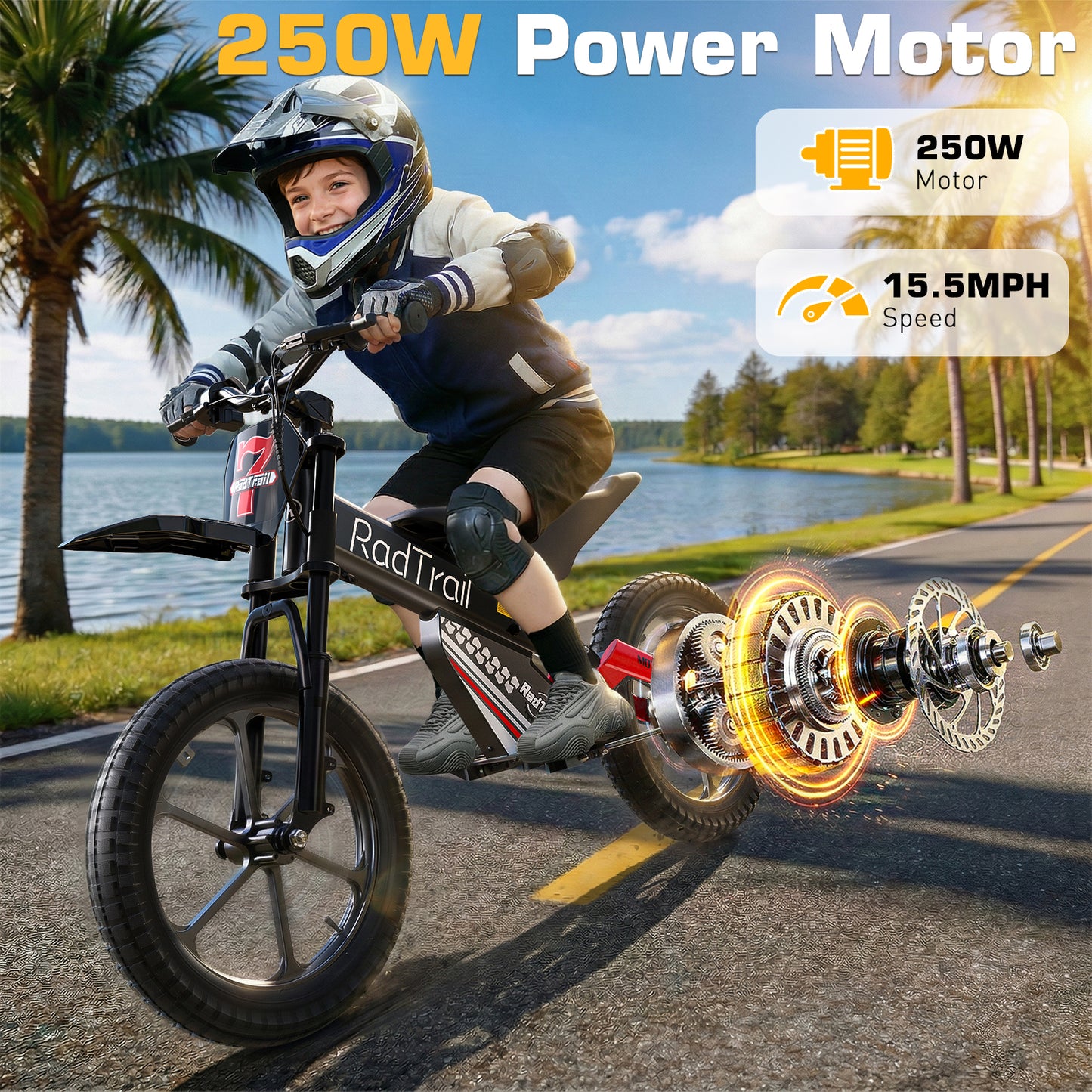 TOKTOO 36V Electric Dirt Bike for Kids Aged 6-12, 16" Inflatable Tires