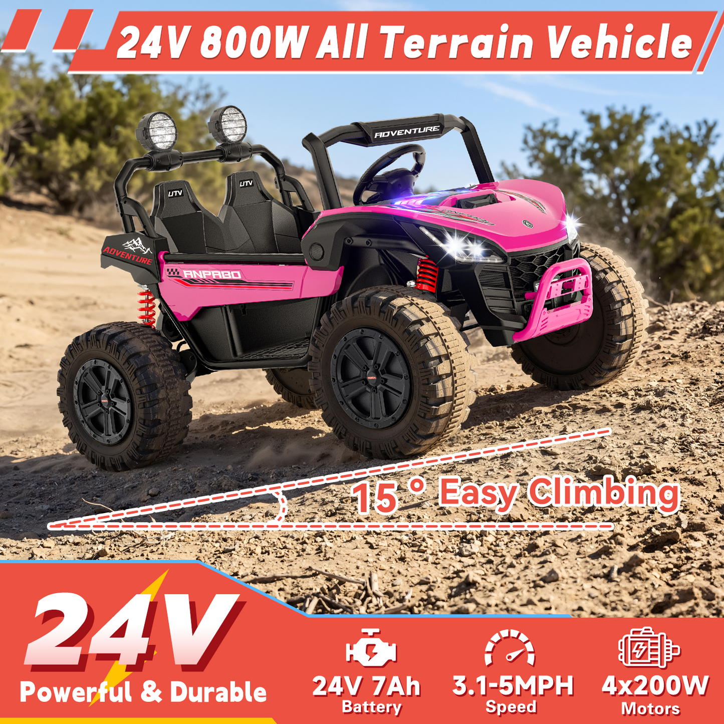 TOKTOO 24V Ride on Toys for Big Kids, 2 Seater Ride on Car, 800W Kids Electric Car with Remote, Rainbow Lights, Max 5.1Mph, Shock-Absorbing Springs, Storage, Bluetooth, Gifts for Girls Aged 3-8