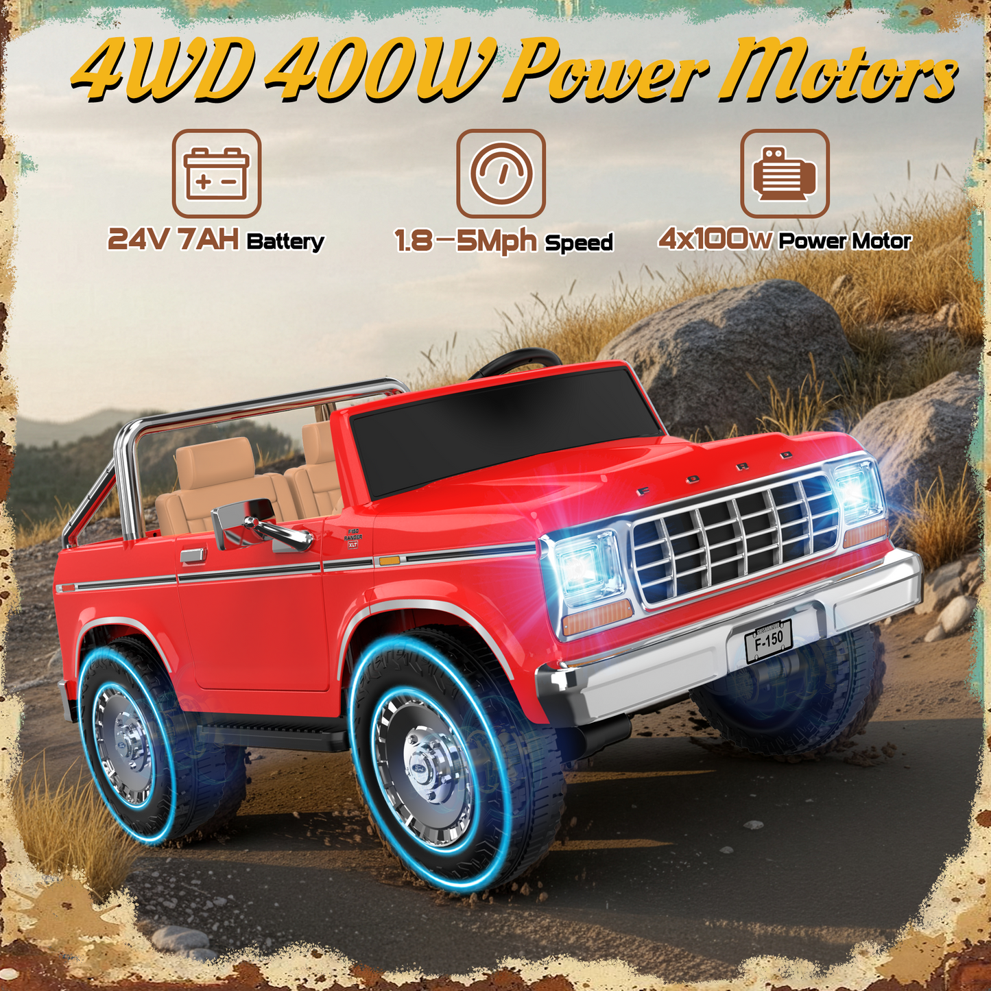 TOKTOO 24V Ride on Truck, Licensed 1973 Ford F-150