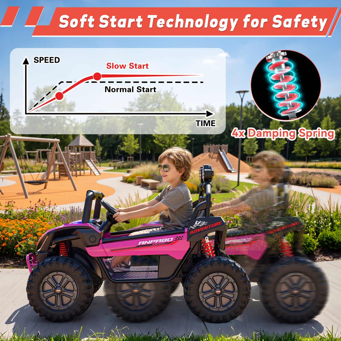TOKTOO 24V Ride on Toys for Big Kids, 2 Seater Ride on Car, 800W Kids Electric Car with Remote, Rainbow Lights, Max 5.1Mph, Shock-Absorbing Springs, Storage, Bluetooth, Gifts for Girls Aged 3-8