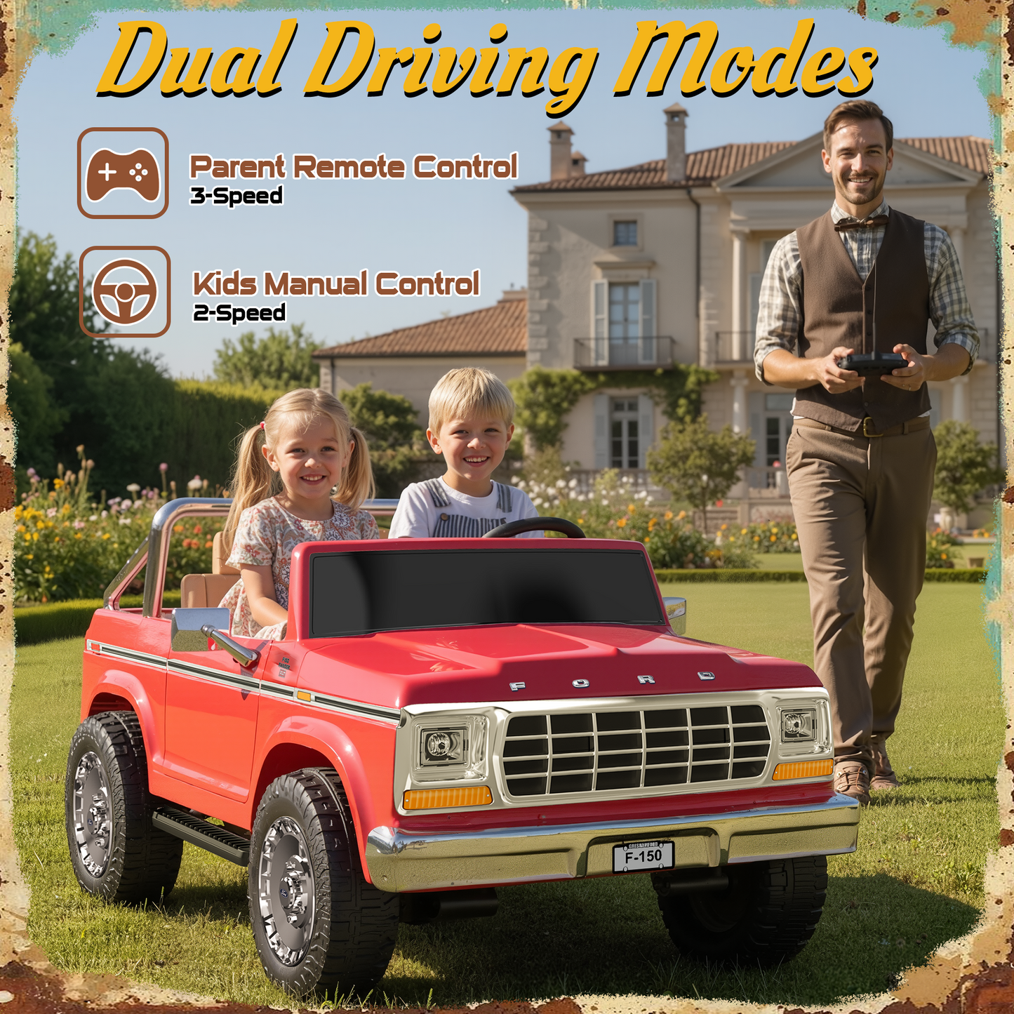 TOKTOO 24V Ride on Truck, Licensed 1973 Ford F-150