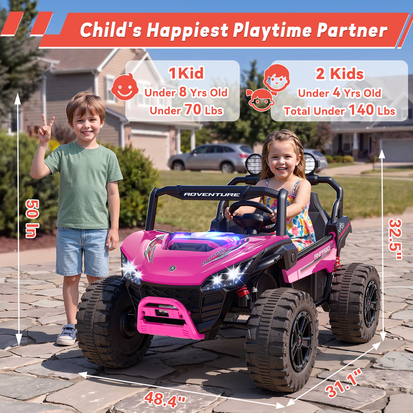 TOKTOO 24V Ride on Toys for Big Kids, 2 Seater Ride on Car, 800W Kids Electric Car with Remote, Rainbow Lights, Max 5.1Mph, Shock-Absorbing Springs, Storage, Bluetooth, Gifts for Girls Aged 3-8