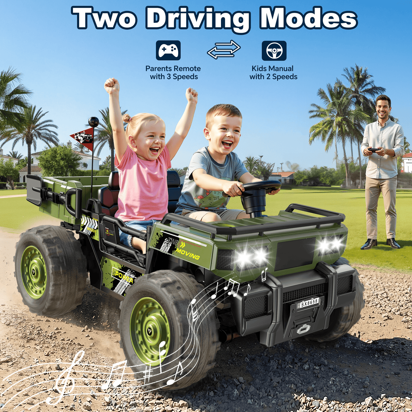 TOKTOO 24V Powered Ride on Dump Truck, 24V 2 Seater Ride on Car for Big Kid, 24 Volt Ride on Toy with Powerful Wheels for Boy Girl, 24V Ride Ons for Kid Aged 3-8Y