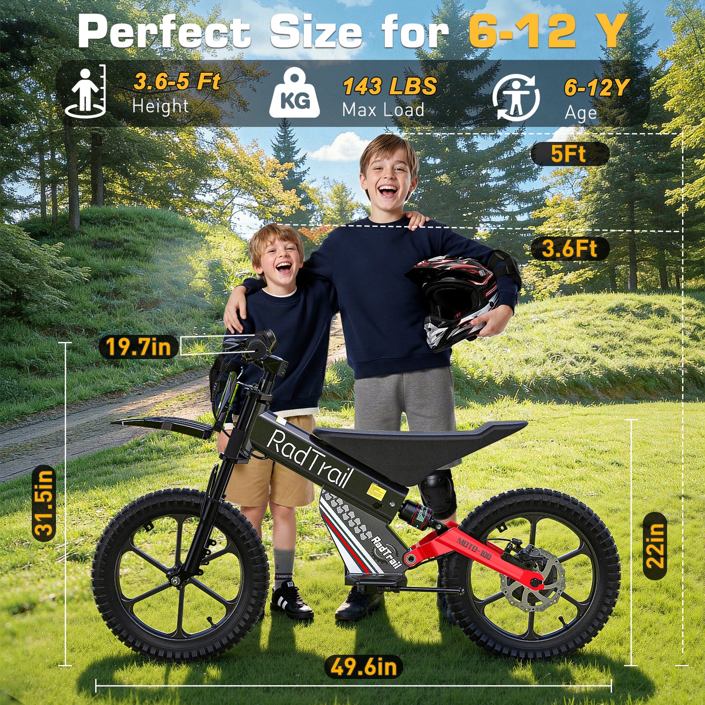 TOKTOO 36V Electric Dirt Bike for Kids Aged 6-12, 16" Inflatable Tires