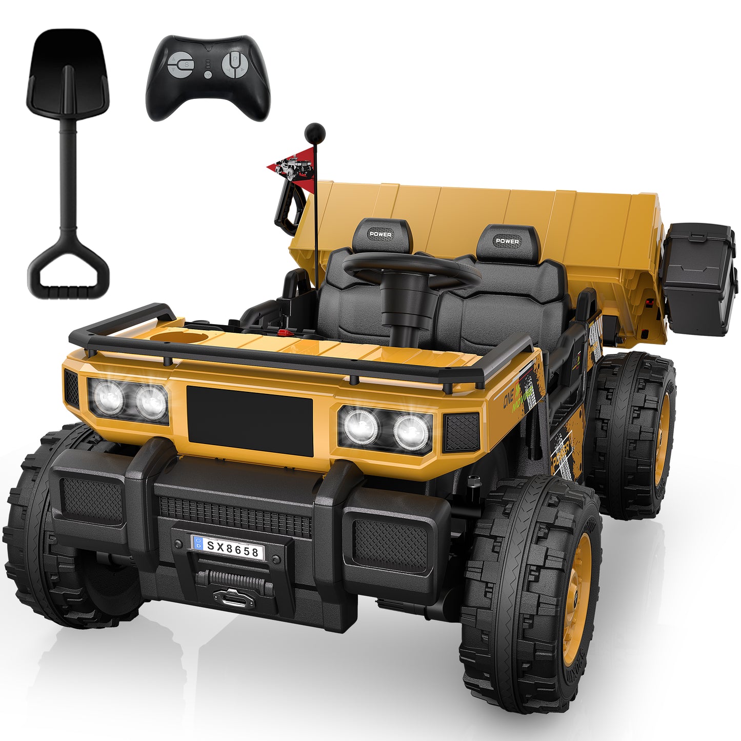 TOKTOO 24V Powered Ride on Dump Truck, 24V 2 Seater Ride on Car for Big Kid, 24 Volt Ride on Toy with Powerful Wheels for Boy Girl, 24V Ride Ons for Kid Aged 3-8Y