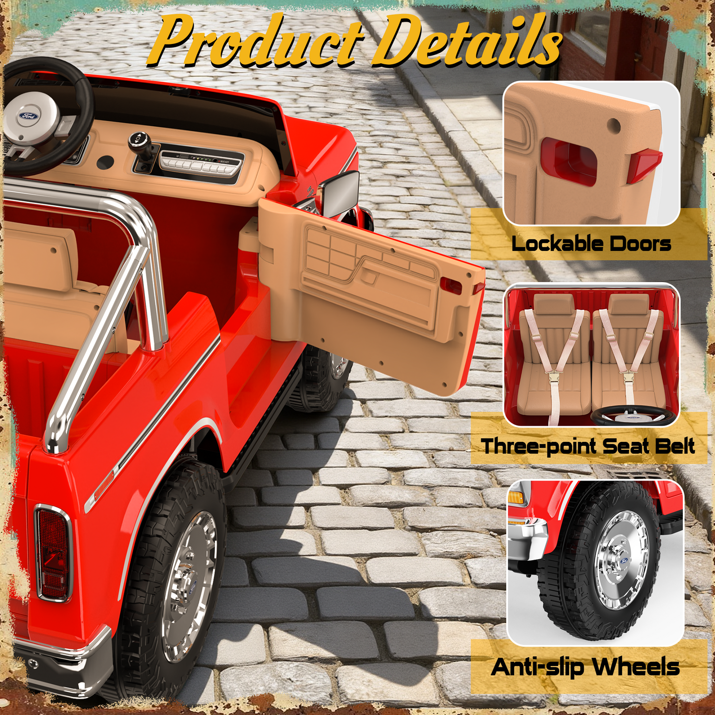TOKTOO 24V Ride on Truck, Licensed 1973 Ford F-150