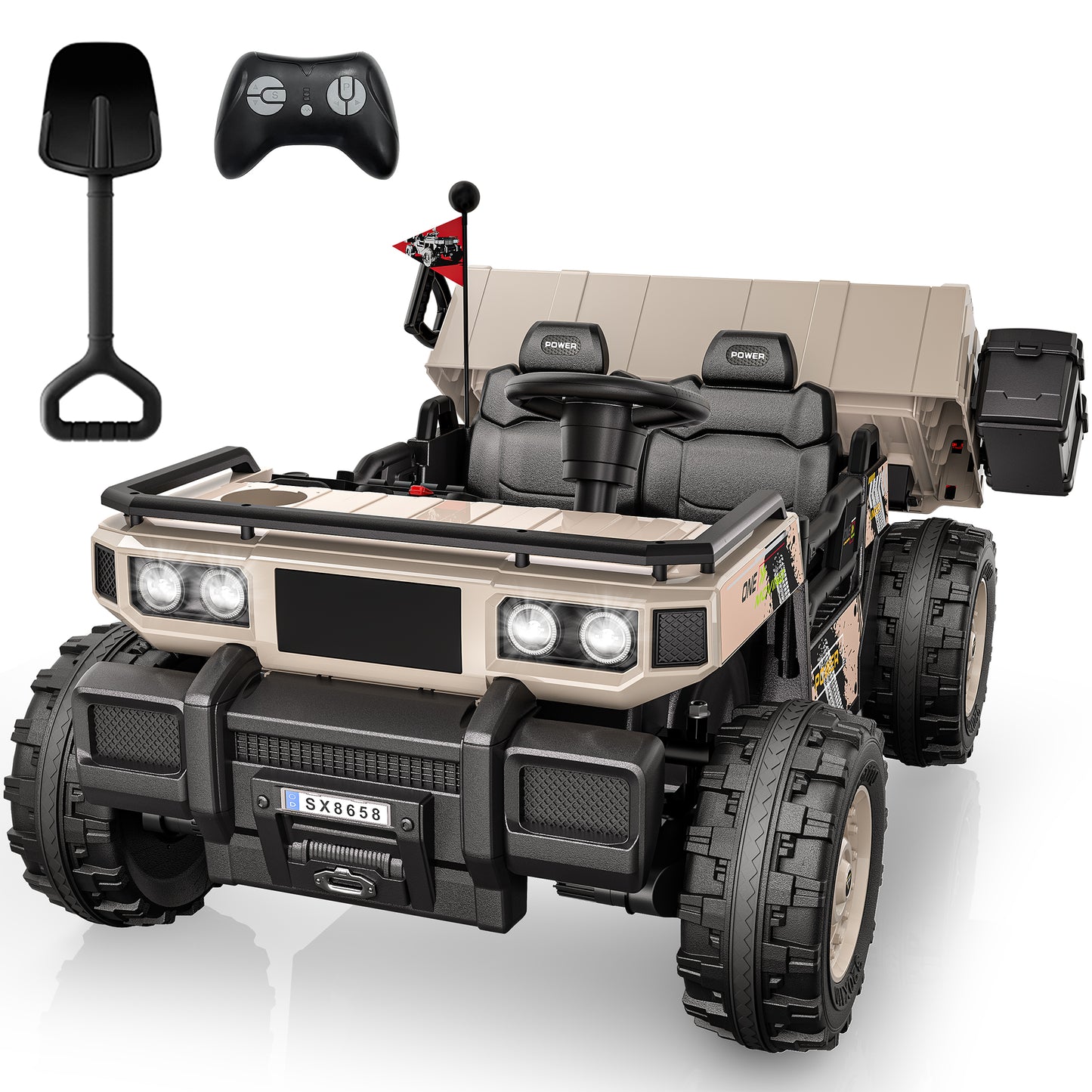 TOKTOO 24V Powered Ride on Dump Truck, 24V 2 Seater Ride on Car for Big Kid, 24 Volt Ride on Toy with Powerful Wheels for Boy Girl, 24V Ride Ons for Kid Aged 3-8Y